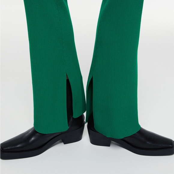 H&M Kelly Green Knit Flared Slit Hem Pull On Legging Pants - Picture 7 of 9
